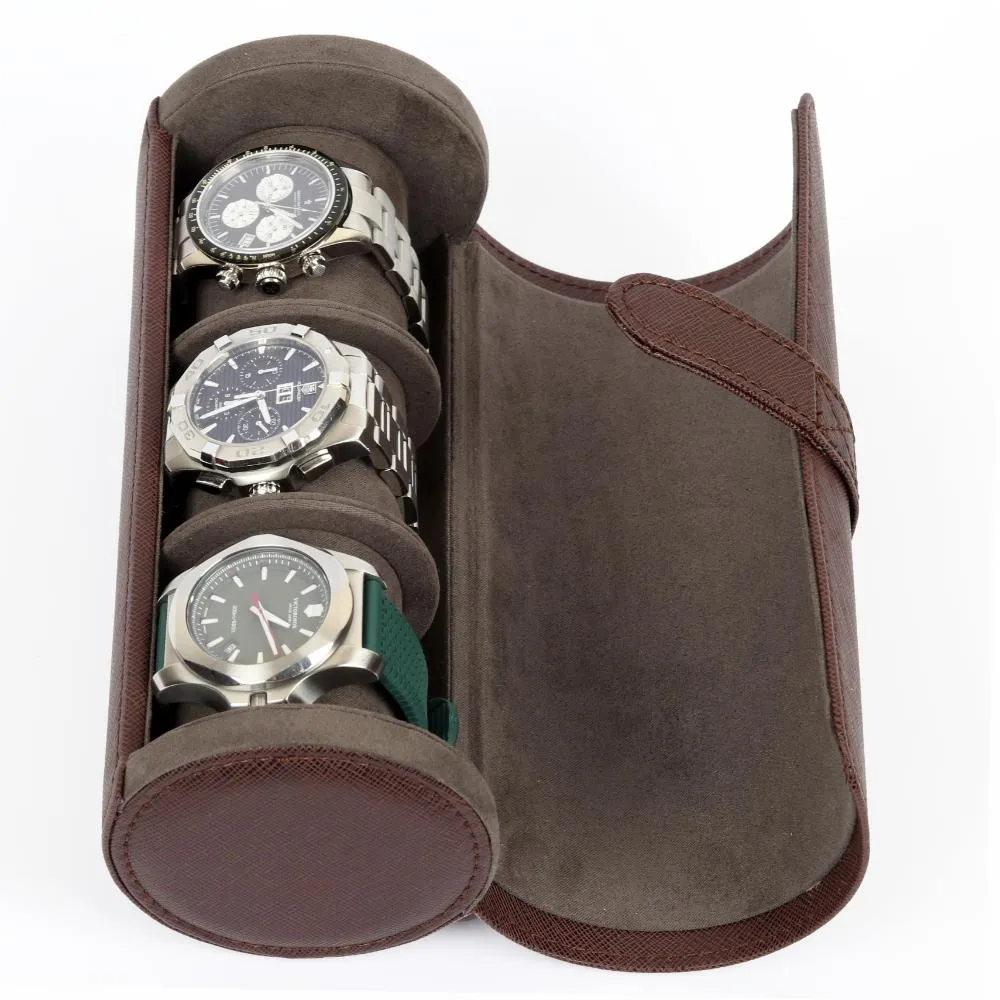 HQ 3 Slot Travel Watch Case Roll Brown