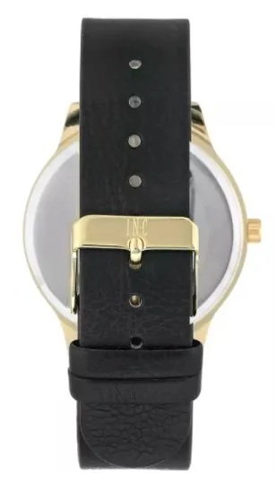 I.N.C. Mens Black Faux Leather Strap Watch 43mm