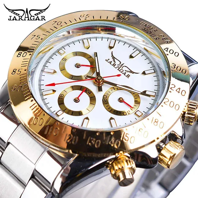 Jaragar Relogio Masculino Watch Men 2019 Golden Big Dial Calendar Display Automatic Steel Wrist Watches Mechanical Clock For Men