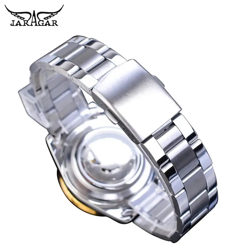 Jaragar Relogio Masculino Watch Men 2019 Golden Big Dial Calendar Display Automatic Steel Wrist Watches Mechanical Clock For Men