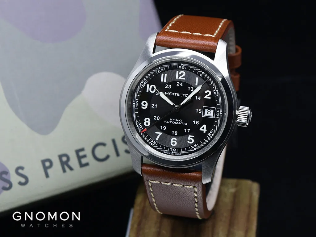 Khaki Field Automatic Black 38 on Brown Leather Ref. H70455533