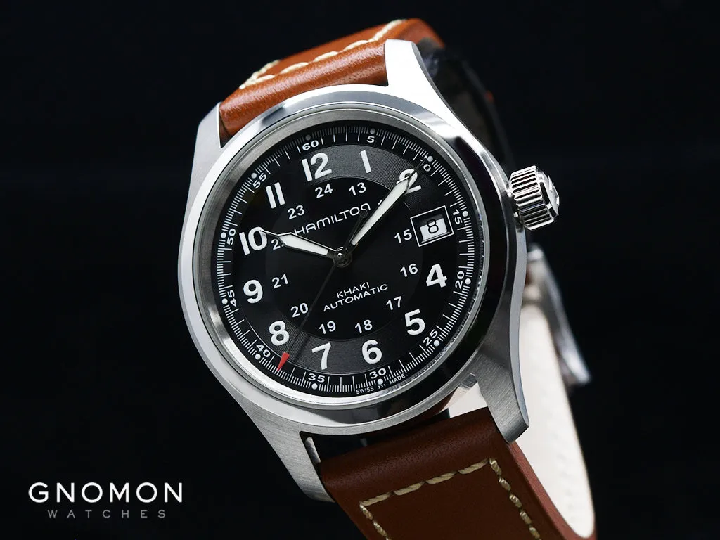 Khaki Field Automatic Black 38 on Brown Leather Ref. H70455533
