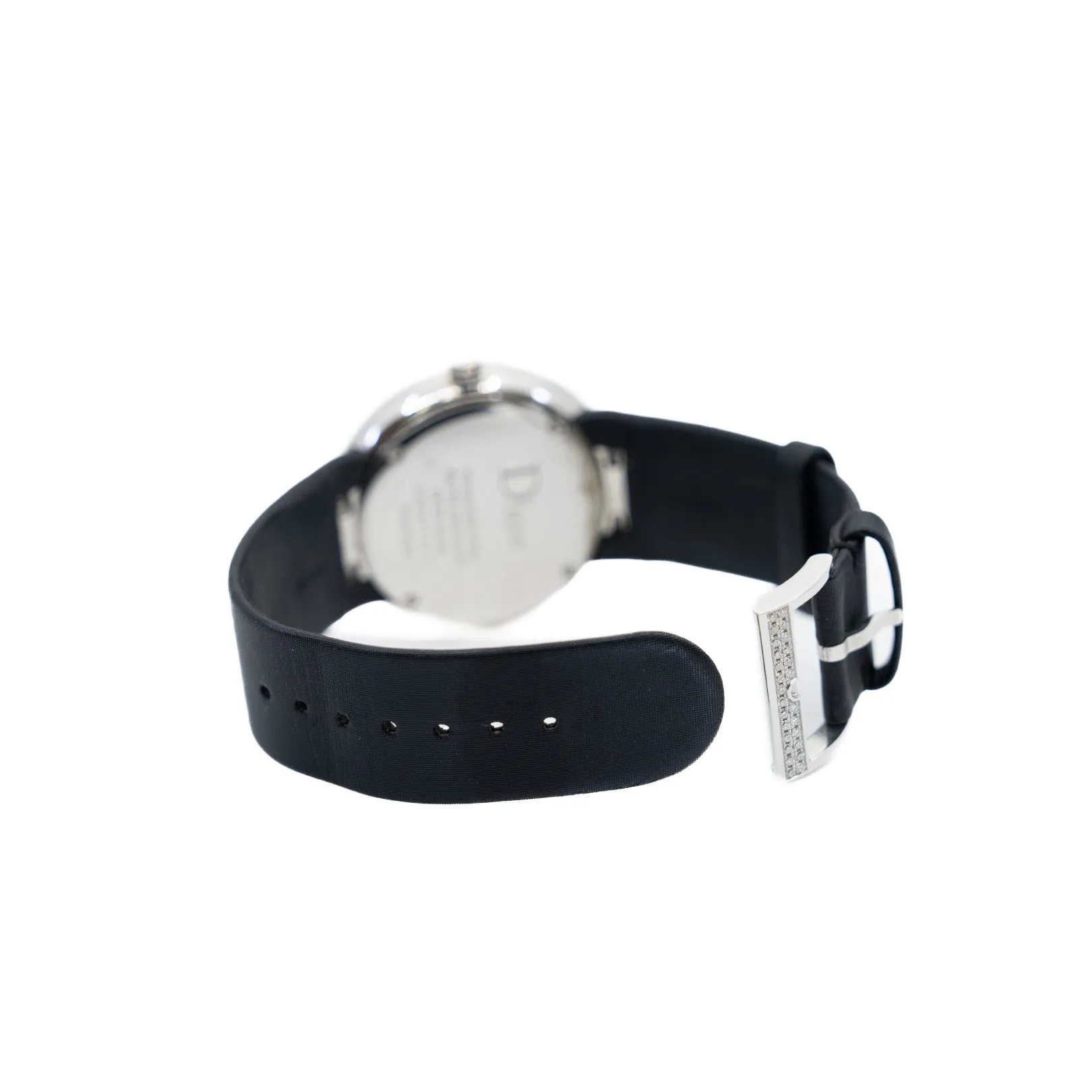 La D de Dior 38mm Quartz White MOP Diamonds Dial Black Satin Bracelet 2012