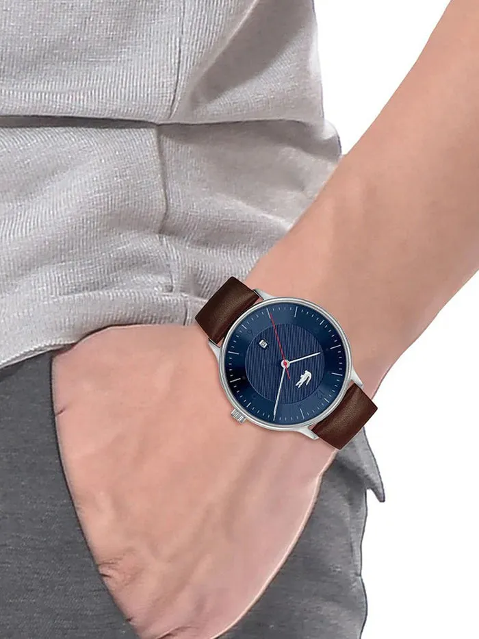 Lacoste Club Brown Leather Blue Dial Men's Watch
