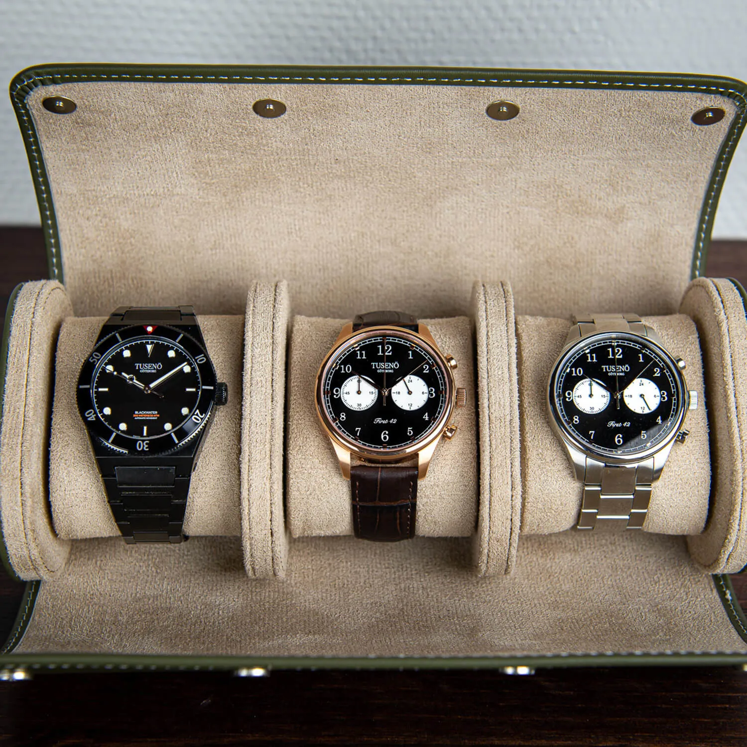 LEATHER WATCH ROLL – GREEN NAPPA