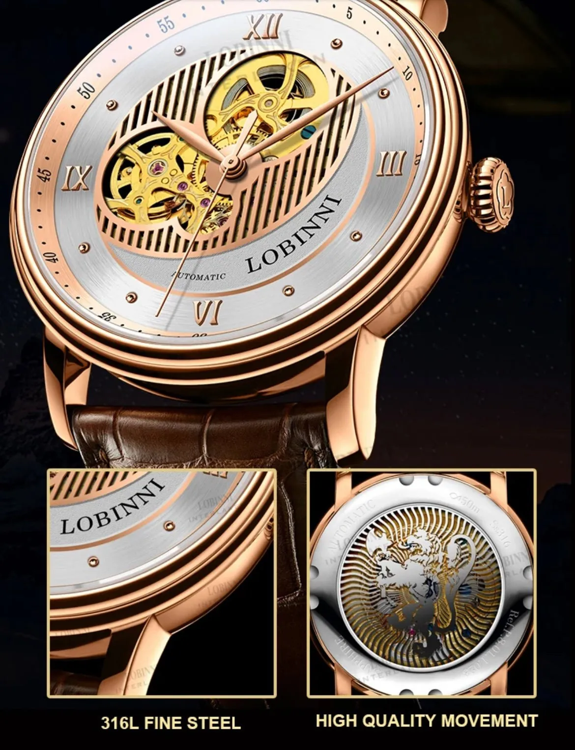 Lobinni Automatikuhr 9025 Edelstahl