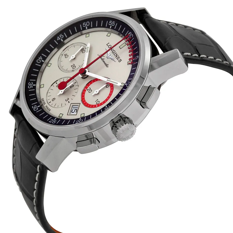 Longines Column Wheel Record  Chronograph Beige Dial Leather Men's Watch L47544724 L4.754.4.72.4