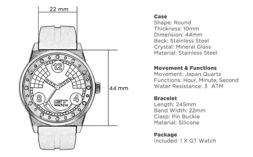 Luxury Brand GT Sports Watch Italy Fashion Design Women's Casual Classic Bracelet Silicone Strap Men's Dress Trend Watches