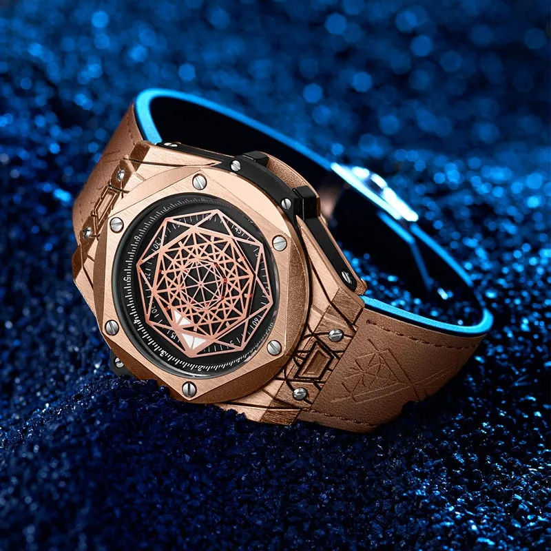 Luxury fashion unique sport new leather quartz watch