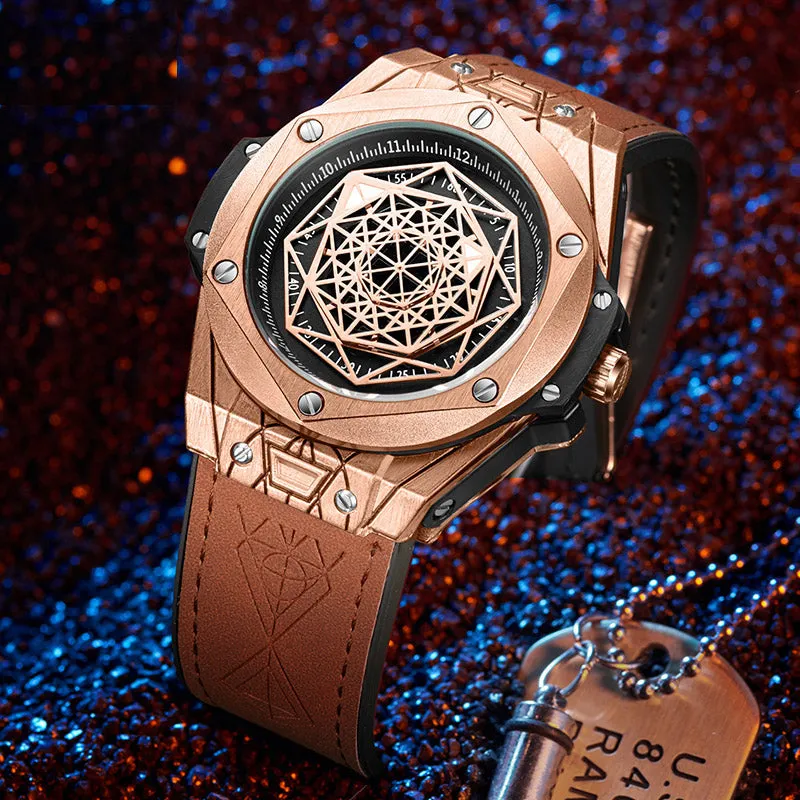 Luxury fashion unique sport new leather quartz watch