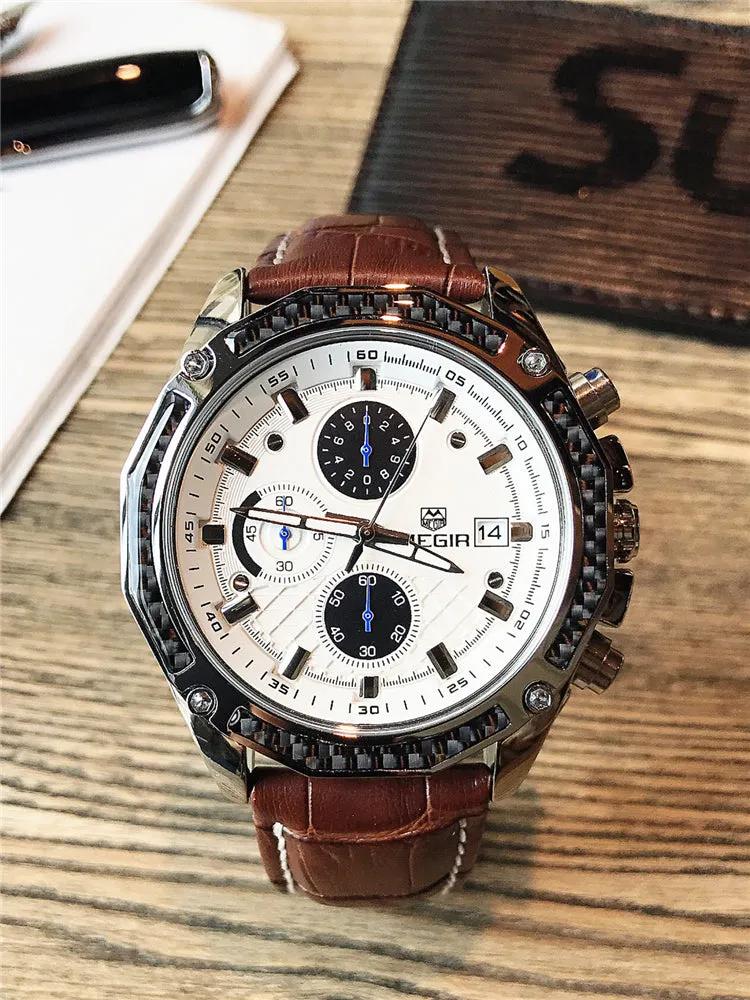 MEGIA CHRONOGRAPH QUARTZ VINTAGE STRAP WATER PROOF WATCH
