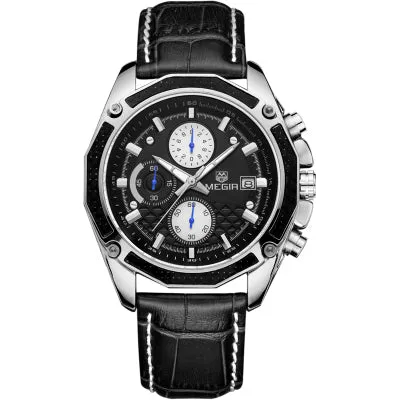 MEGIA CHRONOGRAPH QUARTZ VINTAGE STRAP WATER PROOF WATCH