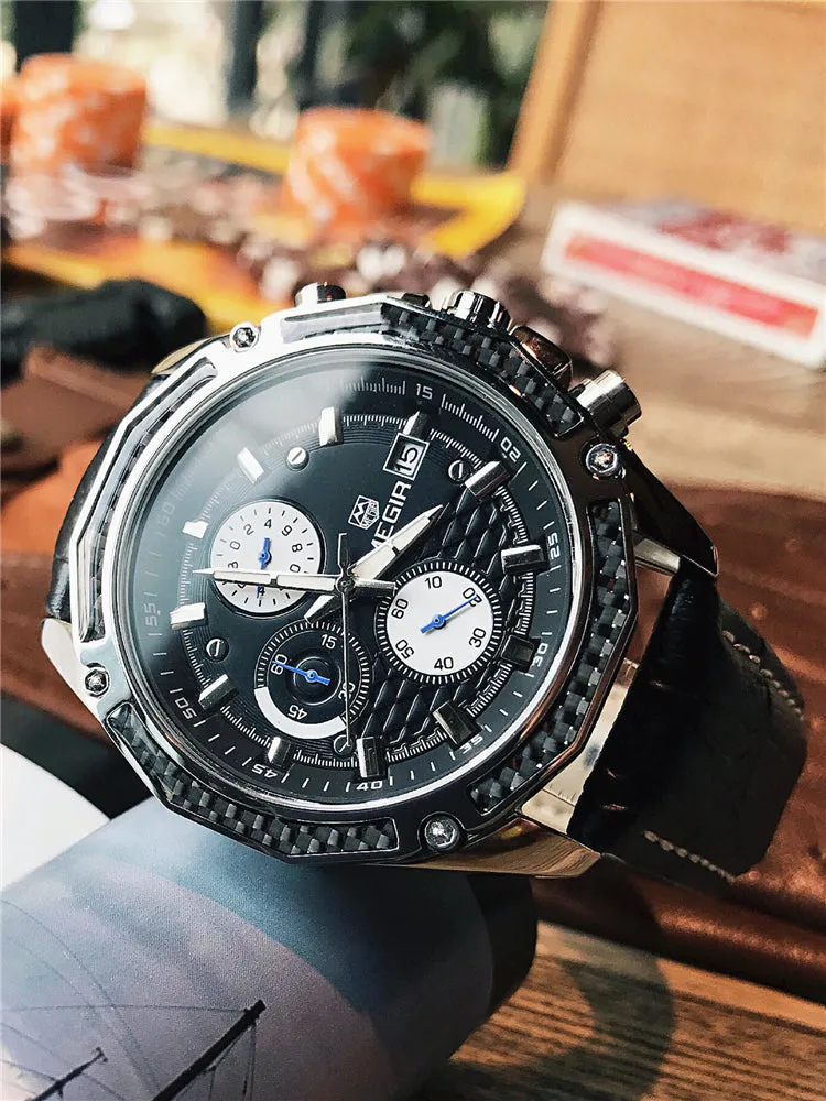 MEGIA CHRONOGRAPH QUARTZ VINTAGE STRAP WATER PROOF WATCH