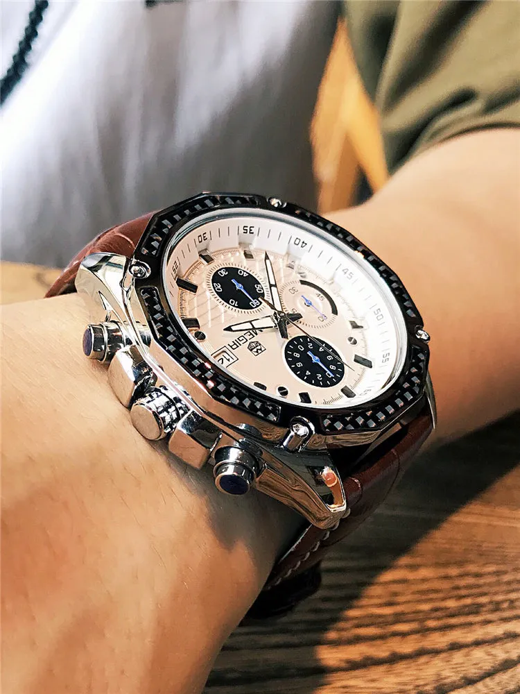 MEGIA CHRONOGRAPH QUARTZ VINTAGE STRAP WATER PROOF WATCH