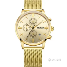 MEGIR Chronograph Stainless Steel Waterproof Men's Gold Watch MS2011GGD
