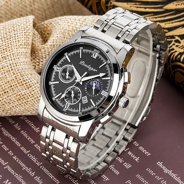 Mens Luxury Business Watches Stainless Steel Luminous Quartz Wristwatch W719241