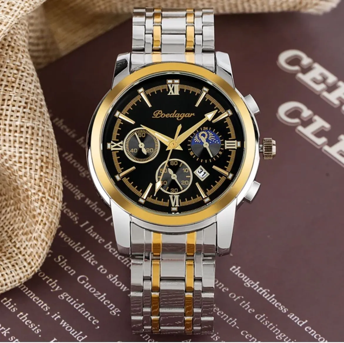 Mens Luxury Business Watches Stainless Steel Luminous Quartz Wristwatch W719241