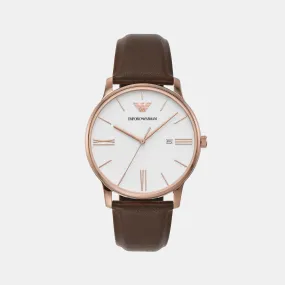 Men's White Dial Analog Leather Watch AR11572