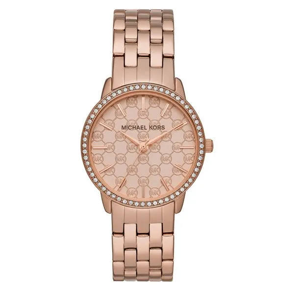 Michael Kors Argyle Logo Rose Gold Stainless Steel Rose Gold Dial Quartz Watch for Ladies - MK-3156