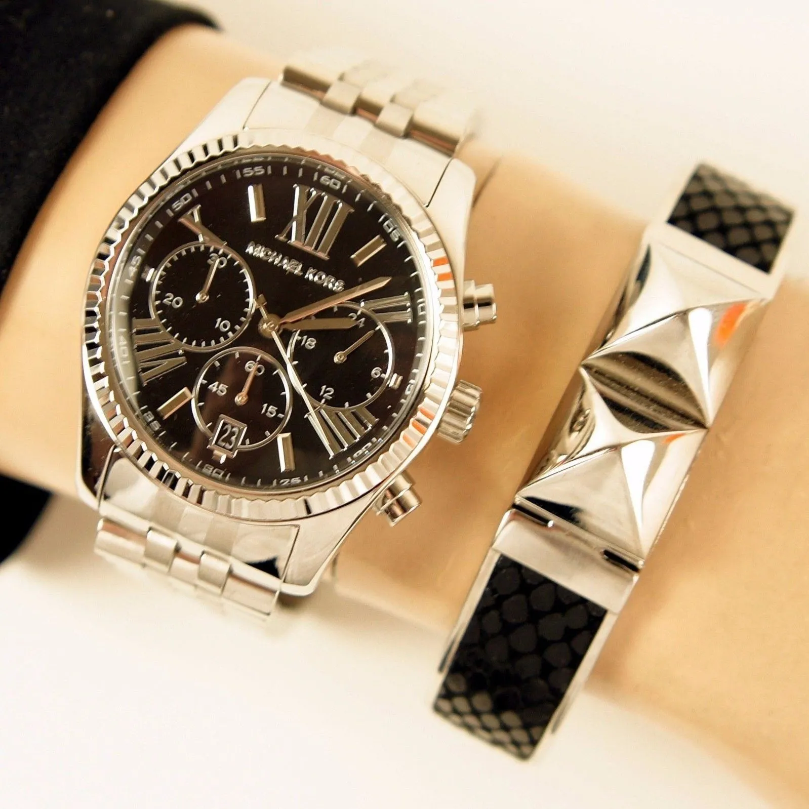 Michael Kors Chronograph Black Dial Silver Unisex Watch MK5708
