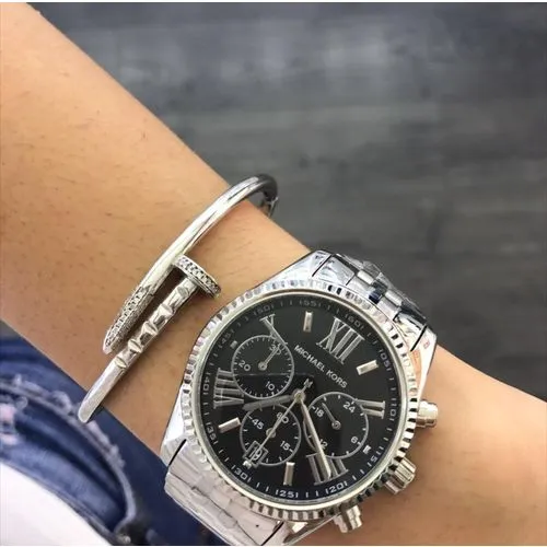 Michael Kors Chronograph Black Dial Silver Unisex Watch MK5708