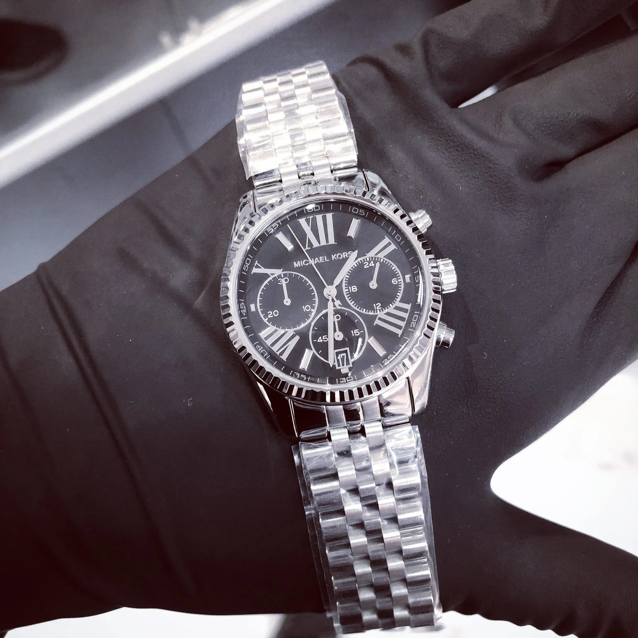 Michael Kors Chronograph Black Dial Silver Unisex Watch MK5708