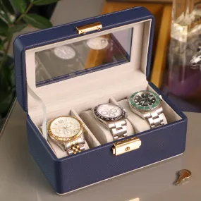 Midnight Blue Textured Watch Box with Key