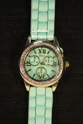 Mint/Mint Clear Rhinestones | Silicone Band