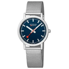 MONDAINE CLASSIC DEEP OCEAN BLUE PETITE SILVER-CASE WATCH A660.30314.40SBJ  36MM