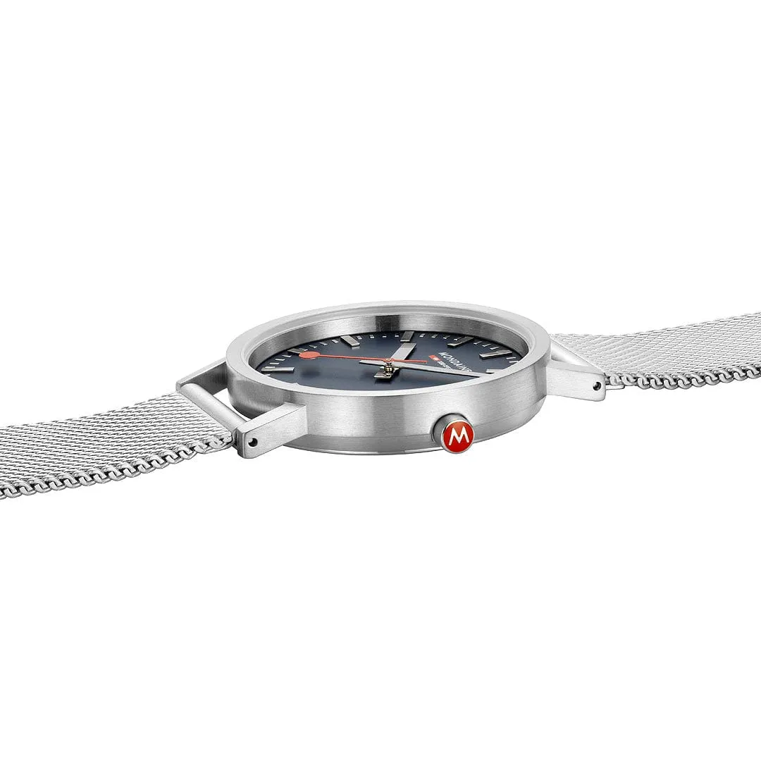 MONDAINE CLASSIC DEEP OCEAN BLUE PETITE SILVER-CASE WATCH A660.30314.40SBJ  36MM