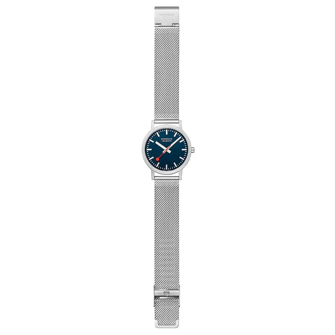 MONDAINE CLASSIC DEEP OCEAN BLUE PETITE SILVER-CASE WATCH A660.30314.40SBJ  36MM