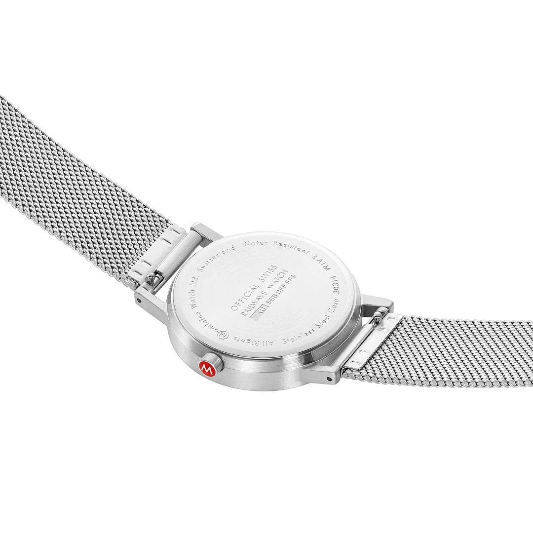 MONDAINE CLASSIC DEEP OCEAN BLUE PETITE SILVER-CASE WATCH A660.30314.40SBJ  36MM