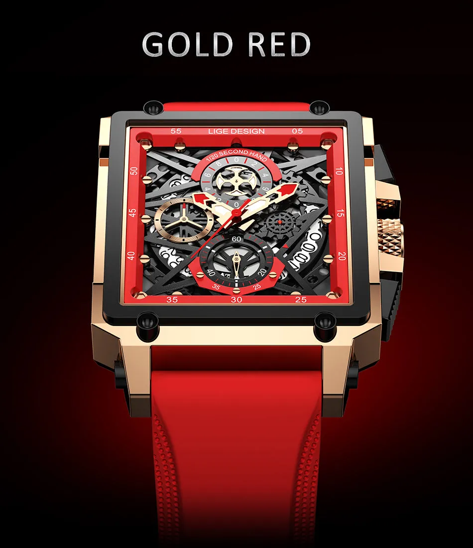 Montre Luxe LIGE 2023 Men Watch Top Brand Luxury Waterproof Quartz Square Wrist Watches for Men Date Sports Silicone Clock Male Montre Homme