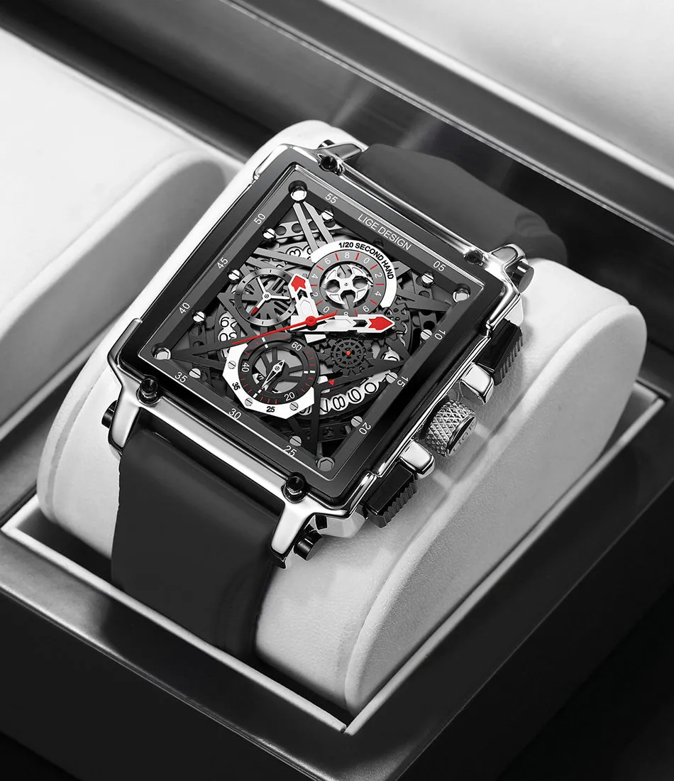 Montre Luxe LIGE 2023 Men Watch Top Brand Luxury Waterproof Quartz Square Wrist Watches for Men Date Sports Silicone Clock Male Montre Homme