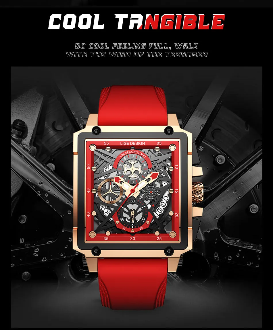 Montre Luxe LIGE 2023 Men Watch Top Brand Luxury Waterproof Quartz Square Wrist Watches for Men Date Sports Silicone Clock Male Montre Homme