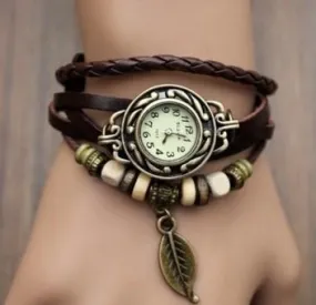 Multicolour Genuine Leather Vintage Bracelet Quartz Wristwatches for Women