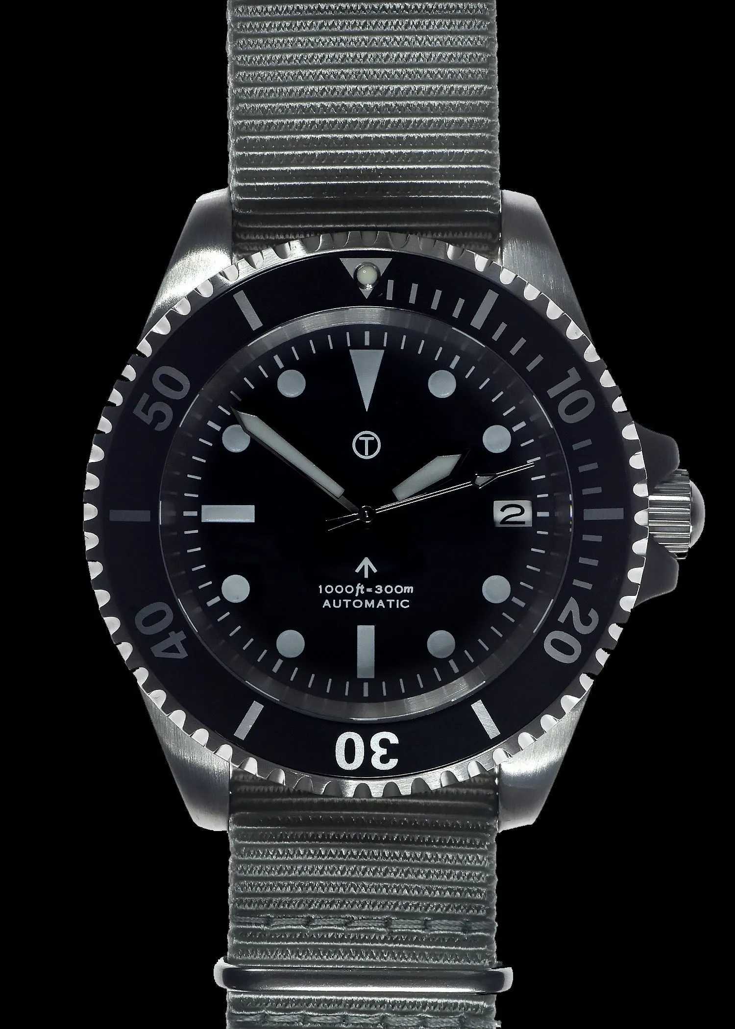 MWC 24 Jewel 1982 Pattern 300m Automatic Military Divers Watch with Sapphire Crystal on a NATO Webbing Strap (With Date)