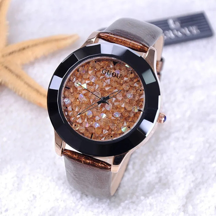 New Arrival Hongkong Brand Women Rhinestone Watches Austrian Crystal Ceramic Leather Band Women Dress Watches