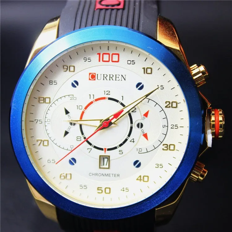 New Famous CURREN Brand Rubber Fashion Quartz Men Casual Watch Calendar Date Work 30M Waterproof Wristwatch