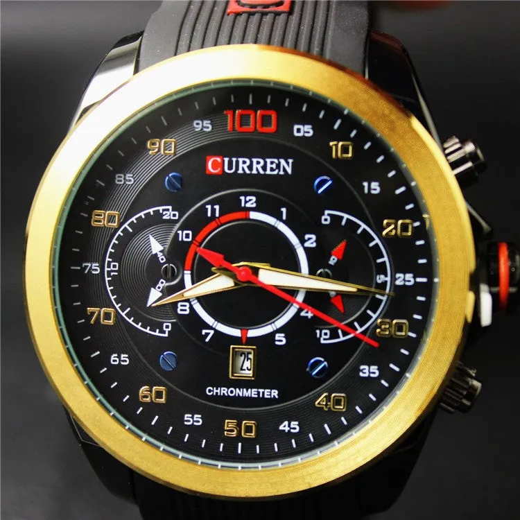 New Famous CURREN Brand Rubber Fashion Quartz Men Casual Watch Calendar Date Work 30M Waterproof Wristwatch