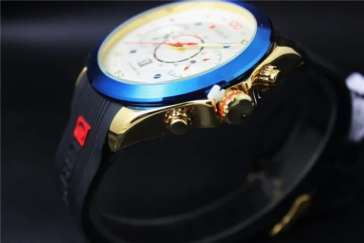New Famous CURREN Brand Rubber Fashion Quartz Men Casual Watch Calendar Date Work 30M Waterproof Wristwatch