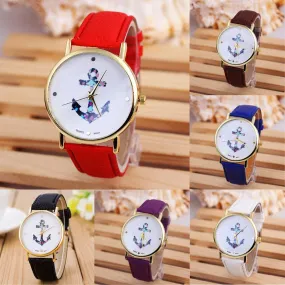 New Fashion Relogio Women Watch Ladies Vintage Flower Watch Anchor Leather Quartz Clock Casual Dress Watches