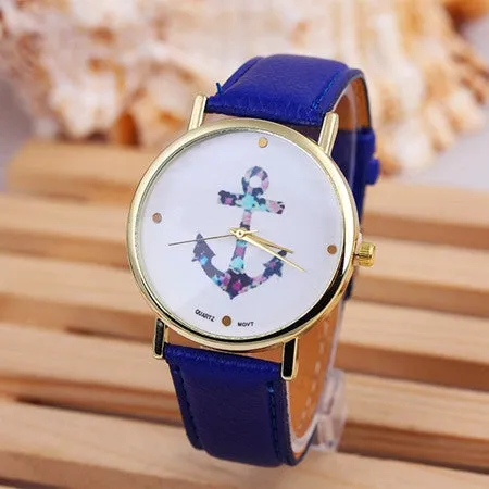New Fashion Relogio Women Watch Ladies Vintage Flower Watch Anchor Leather Quartz Clock Casual Dress Watches