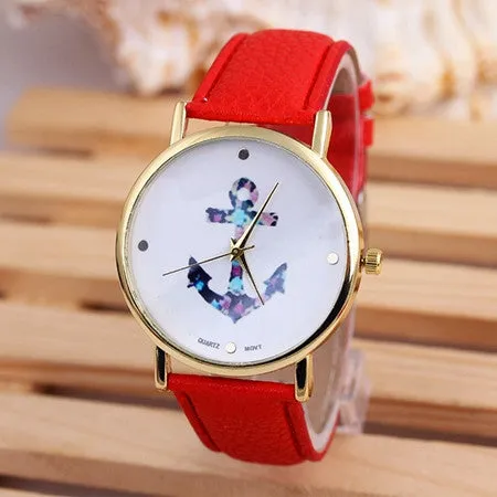 New Fashion Relogio Women Watch Ladies Vintage Flower Watch Anchor Leather Quartz Clock Casual Dress Watches