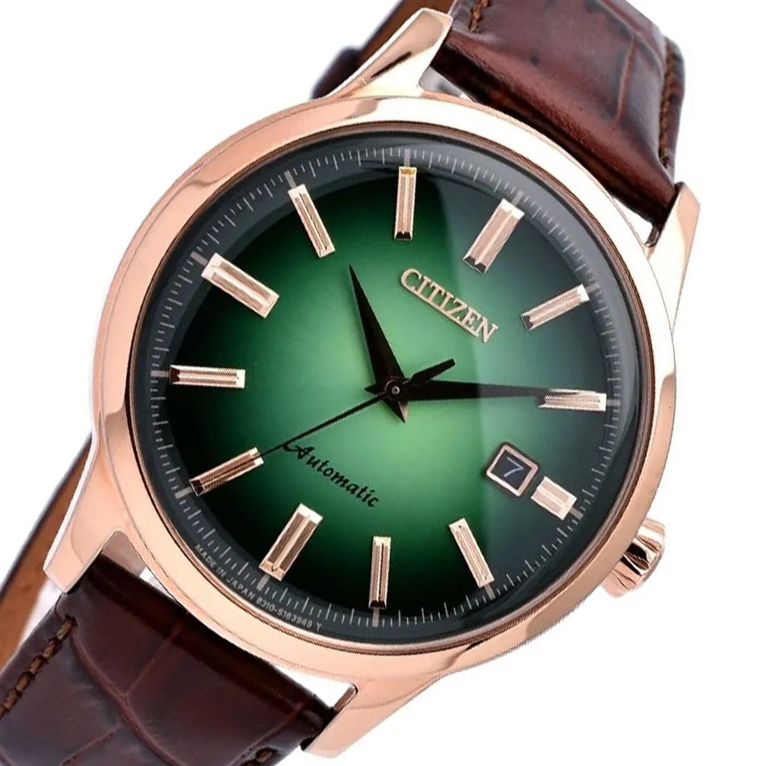 NK0002-14W Citizen Automatic Green Dial Analog 21 Jewels Leather Watch