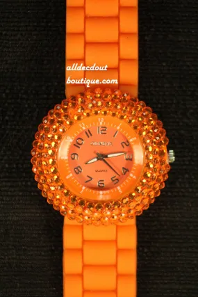 Orange/Orange Orange Rhinestones | Silicone Band