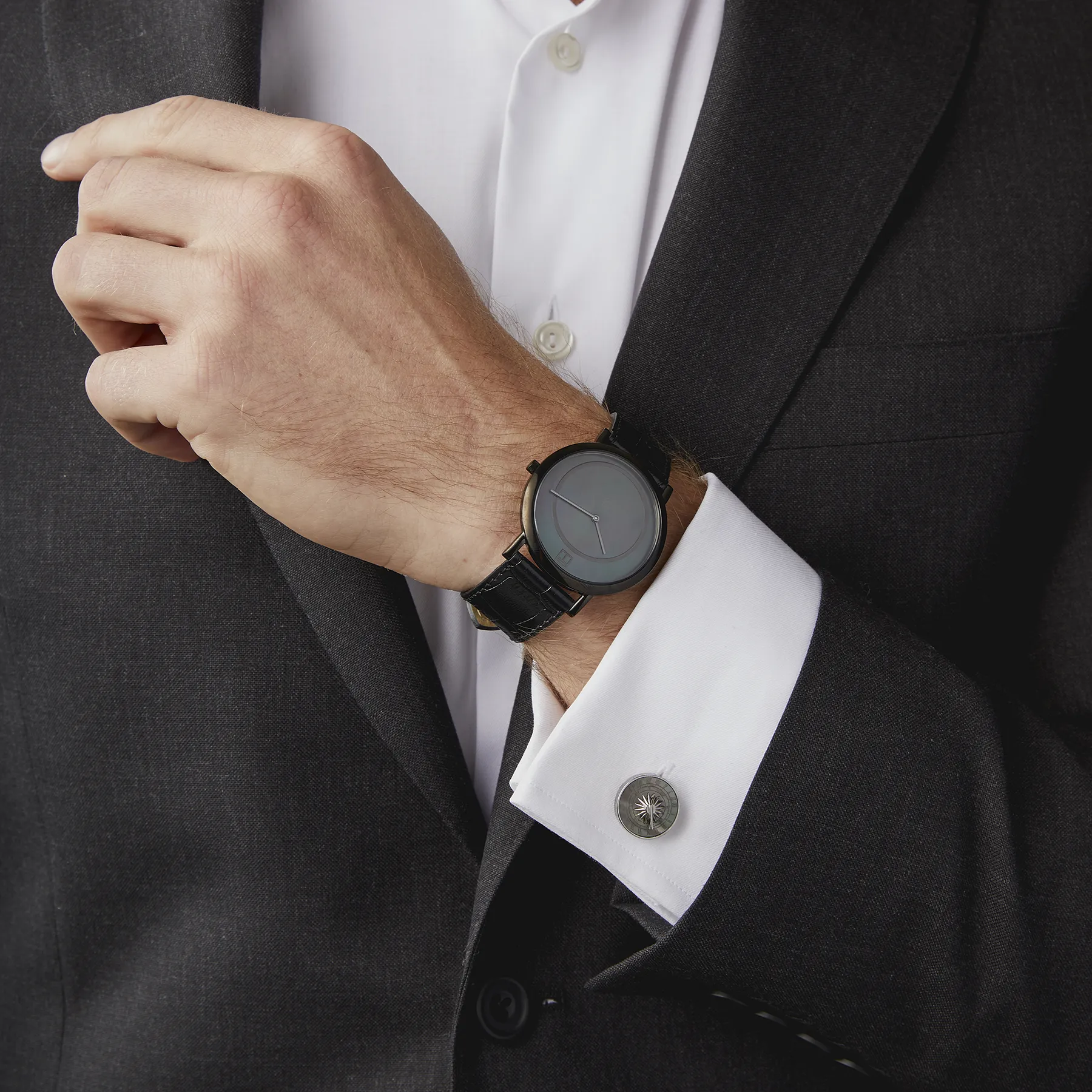Prezioso watch with black mother of pearl, black Italian leather and black IP plated stainless steel