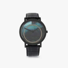 Prezioso watch with black mother of pearl, black Italian leather and black IP plated stainless steel