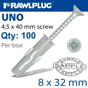 RAWLPLUG UNIVERSAL PLUG 8X32MM   SCREW 40MM X100-BOX RAW UNO-08 435
