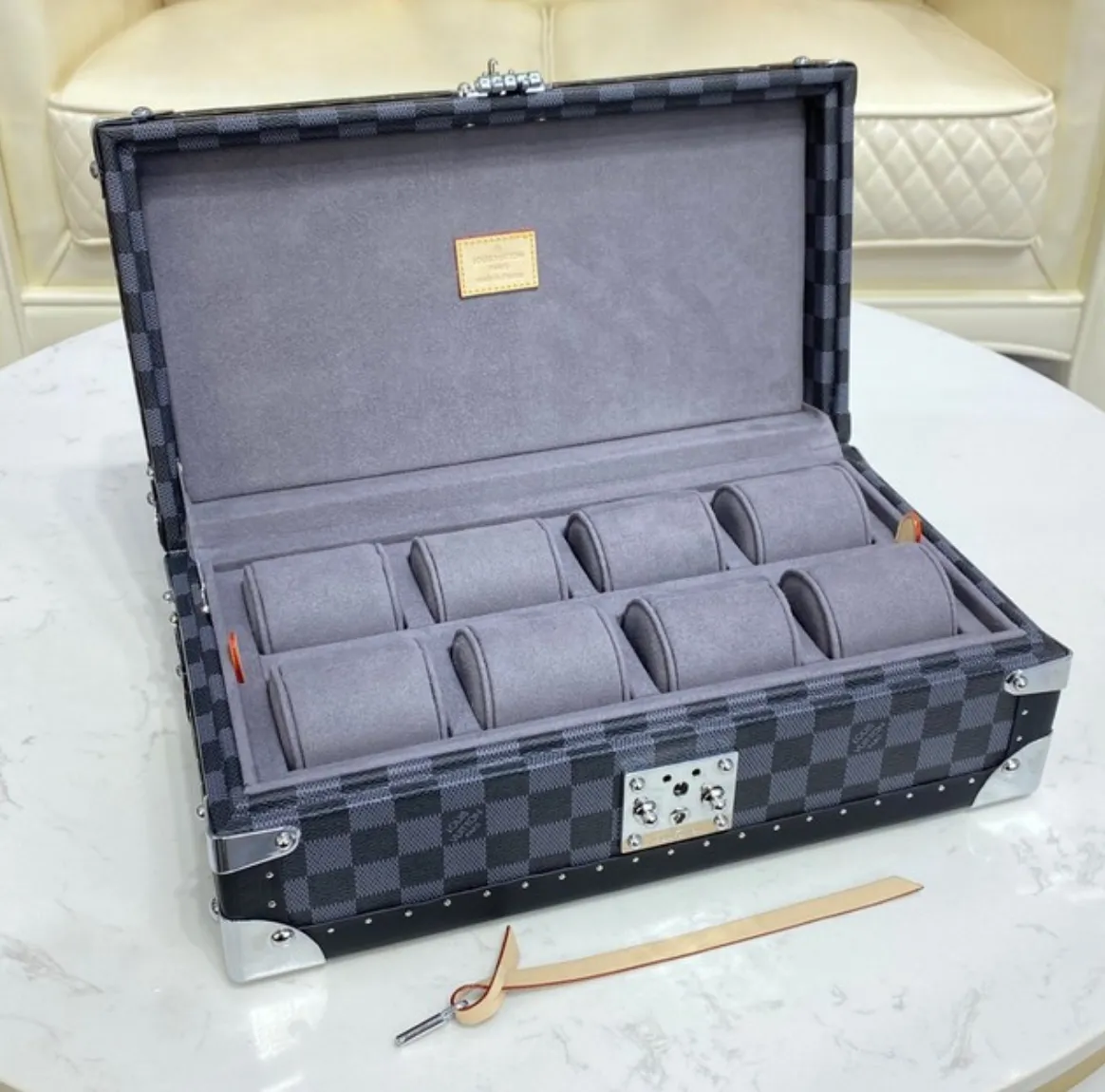 Replica Louis Vuitton Damier Graphite canvas 8 WATCH CASE BOX M47641 blue